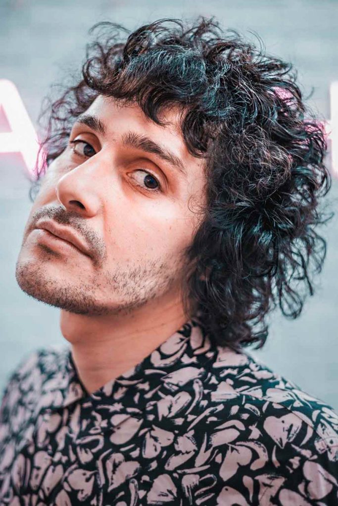 Shoulder – Length Wavy Hair #curlyhairmen #curlyhairstylesformen #menwithcurlyhair