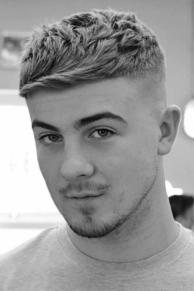 Short Textured Haircut For Men With Side-Styled Bang