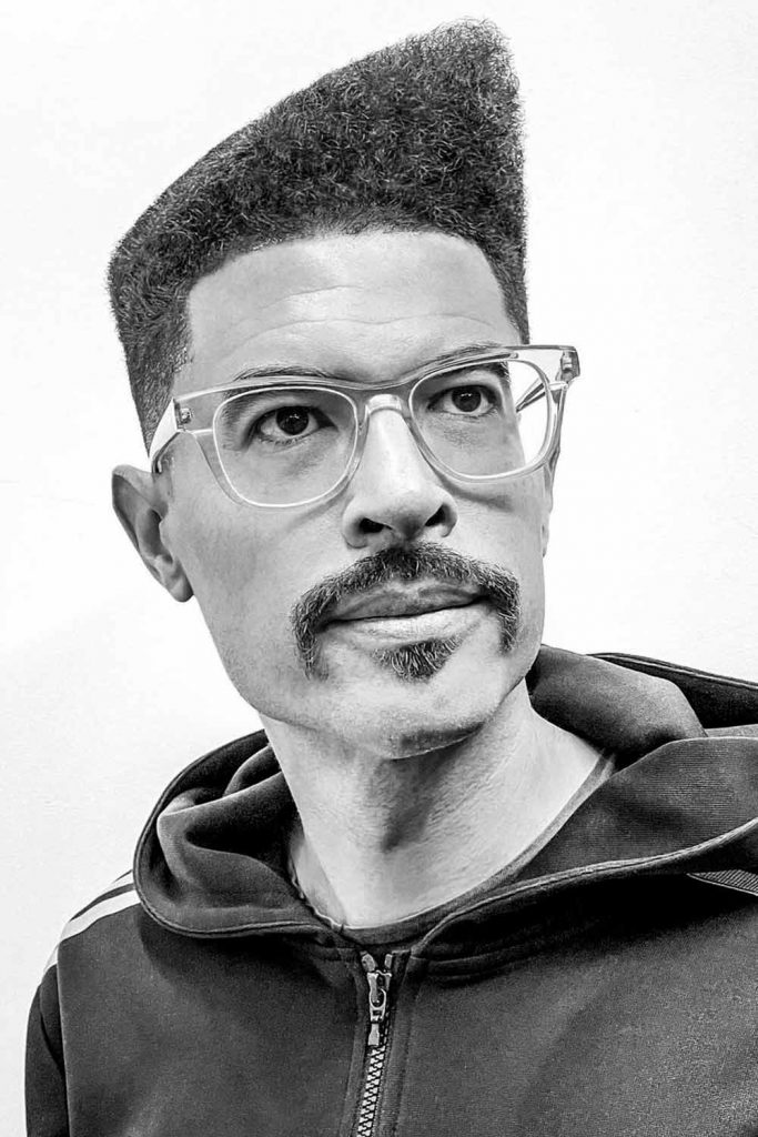 Asymmetrical Black Men Hair And Goatee Beard #blackmenhaircuts #blackmenhairstyles #afrohaircuts #haircutsforblackmen