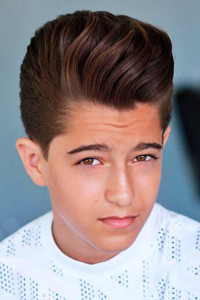 Brushed Back Medium Taper #boyshaircuts #boyshairstyles #haircutsforboys #hairstylesforboys