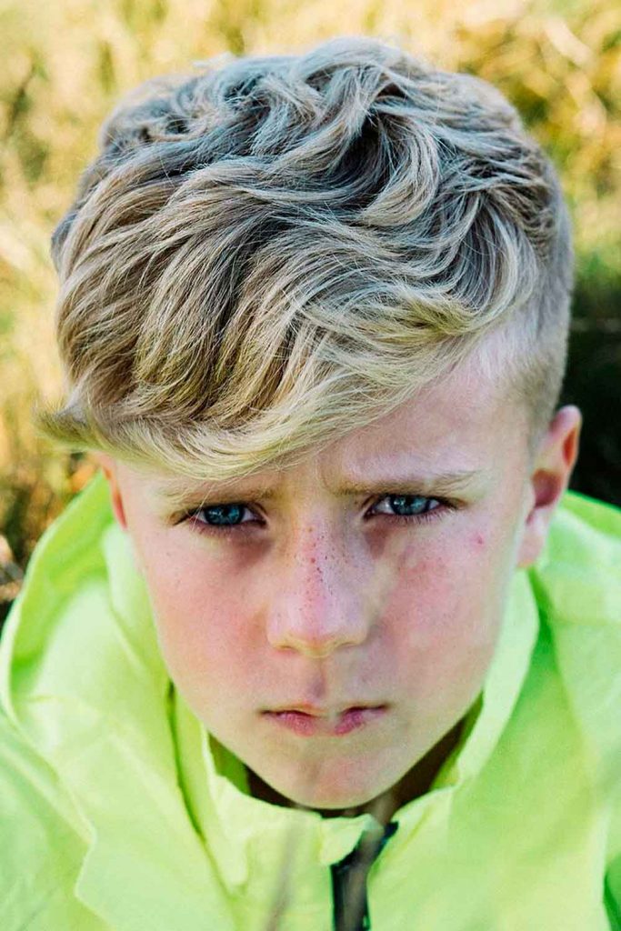 Fade With Angular Wavy Fringe #boyshaircuts #kidshaircut #boyhaircuts
