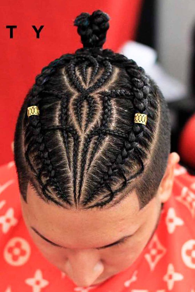 Mini Buns With Braids And Beads #manbunbraids #braidedmanbun