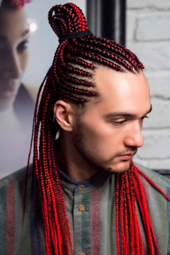 Braided Man Bun On Long Hair #manbunbraids #braidedmanbun