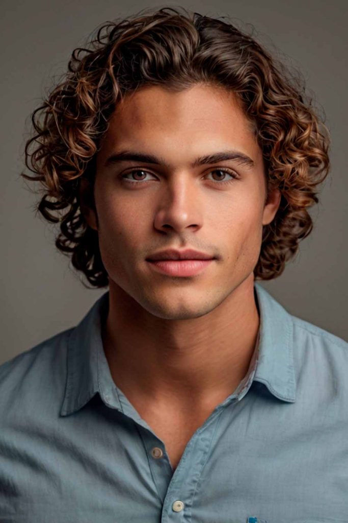 Curly Middle Part Mens Hairstyle #middleparthairstyles #curtainbangs