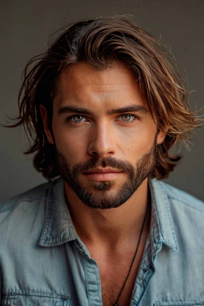 Men's Shag Haircut #middleparthairstyles #curtainbangs